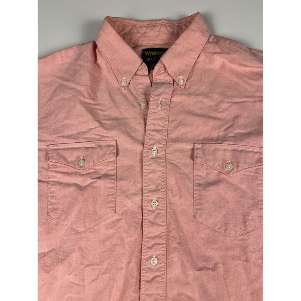 Wrangler Gold Mens 16 1/2x34 Pink Button Down Long Sleeve Shirt USA Made - Picture 7 of 16